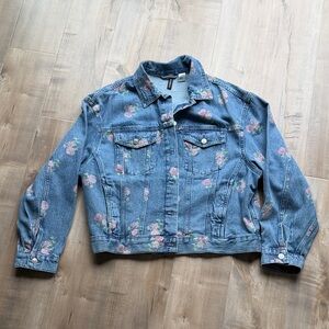 H&M Oversized Floral Denim Jacket - Size Medium
